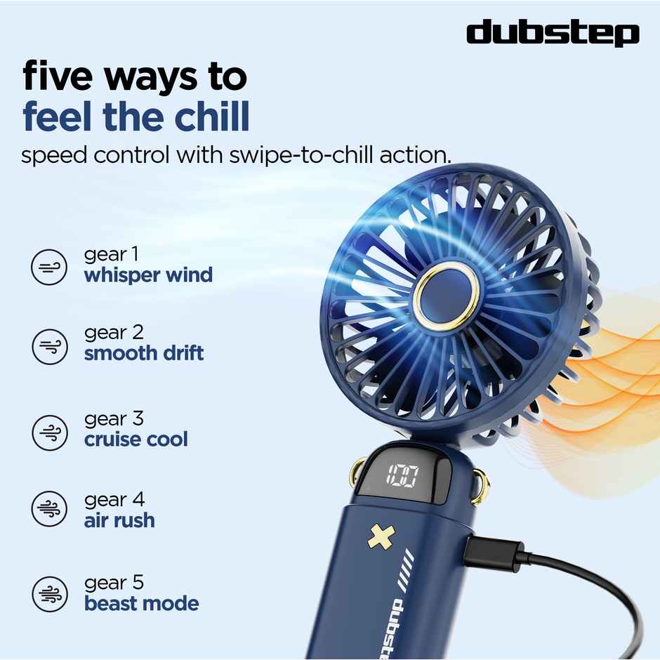 Dubstep Flo-F2 Mini Handheld USB Cooling Fan | LED Digital Display | Aroma Diffuser - Blue