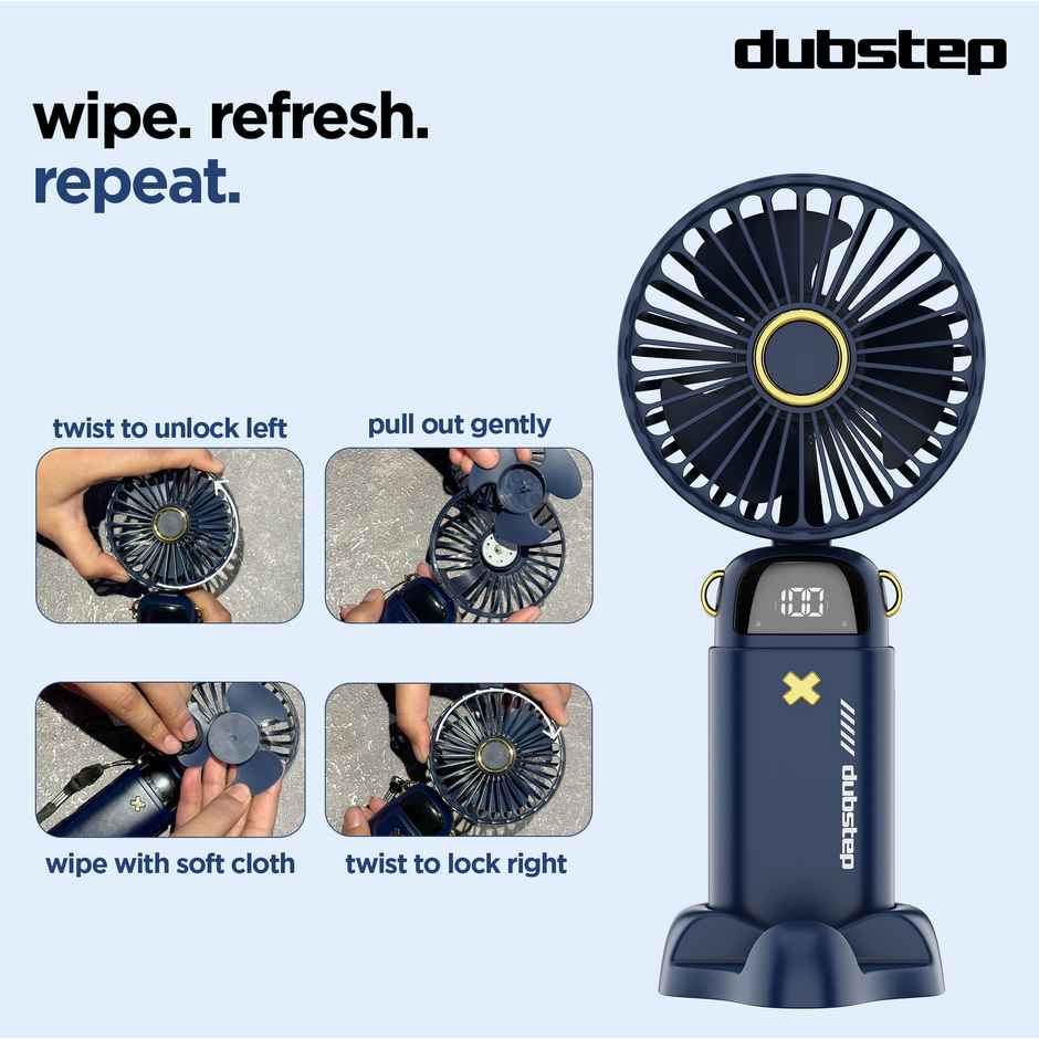 Dubstep Flo-F2 Mini Handheld USB Cooling Fan | LED Digital Display | Aroma Diffuser - Blue