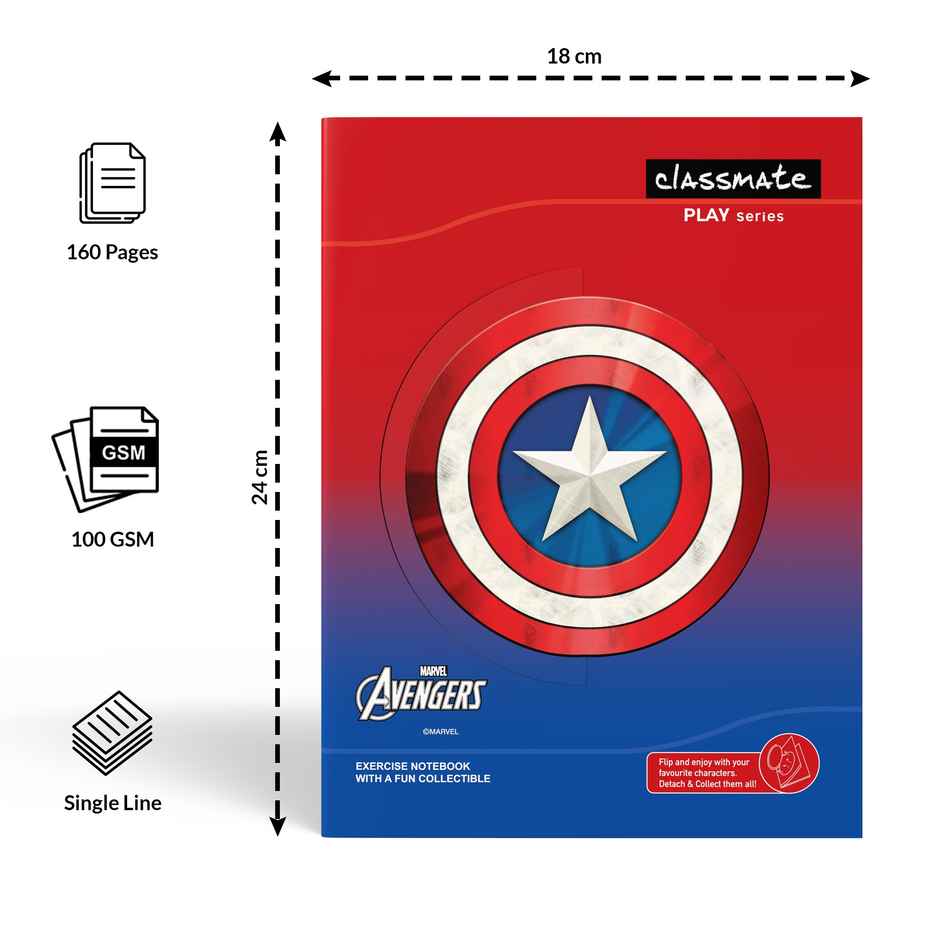 Classmate | Assorted  Ruled Avengers 3 In 1 Flip Cover Notebook (24 x 18 Cm, Multicolour, 160) - 2660029