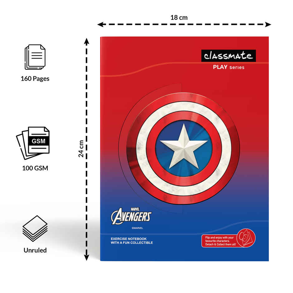 Classmate Unruled Play Series Avengers| Assorted 3 In 1 Flip Cover Notebook (24 x 18 Cm, 2660030)