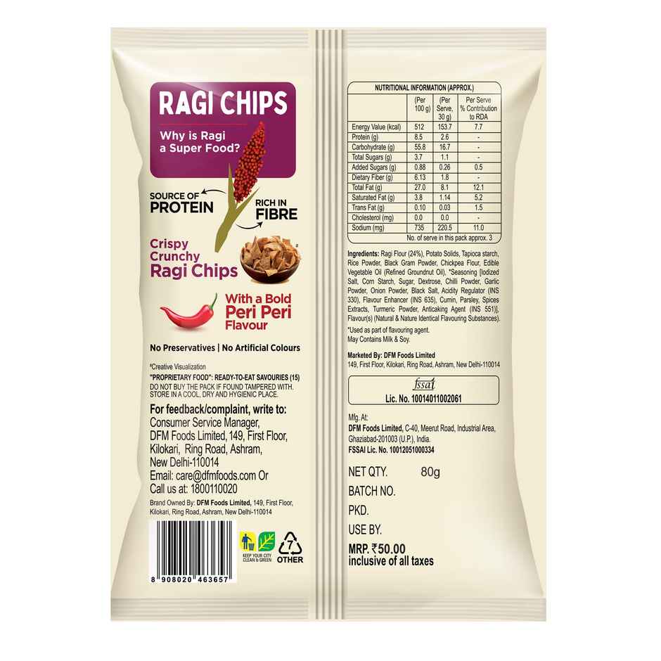 Crax Peri Peri Ragi Chips | Healthy Protein Snacks With No Palm Oil
