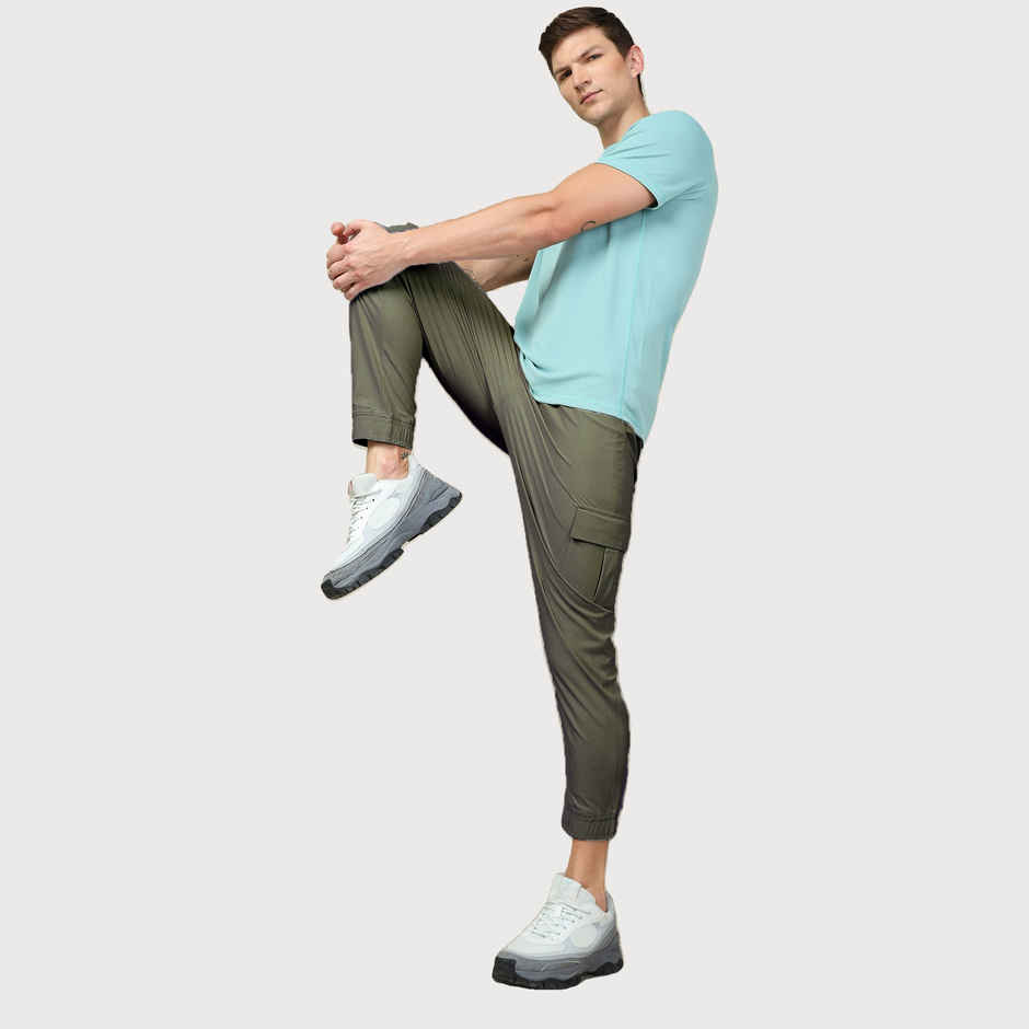 Technosport Men Poly Solid Slim Fit Sports Cargo Joggers with DURACOOL+ | Beetle | M