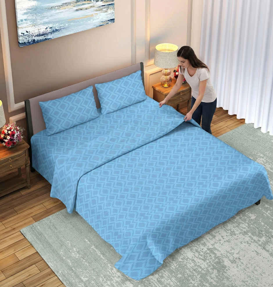 Dream Living Embossed Double Bedsheet Set | Blue - 220 x 250 cm