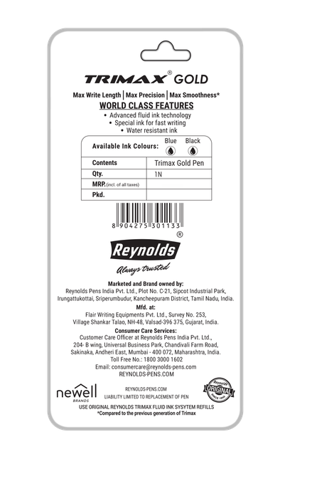 Reynolds Trimax Gold Roller Ball Pen Set (1 Blue Pen; Premium Pen For Professional)