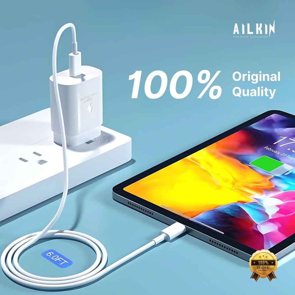 Ailkin 25W C-Type Adapter Compatible with Samsung Galaxy S/A/M/F Series|Super Fast Charger for S23/S22 Ultra/S21/21 Fe/S20+/S20/Note 20/Note 10/M54/M53 5G/M33/M23/A34/A54 5G/A13/F14/F23/F62,White