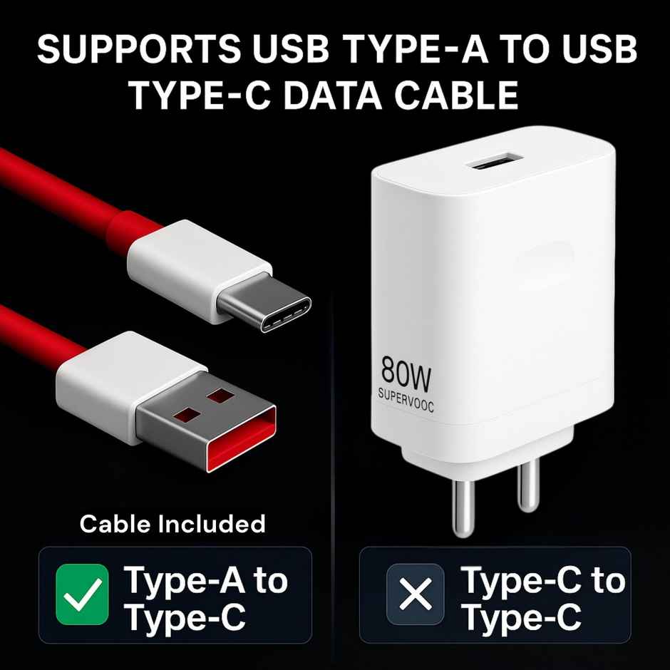 Roarx 80W Super Vooc Charger Adapter for Fast Charging Compatible with OnePlus