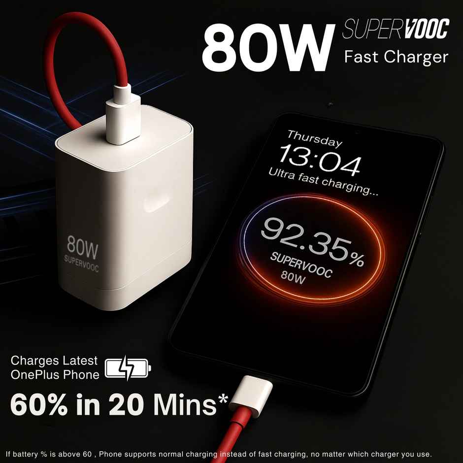 Roarx 80W Super Vooc Charger Adapter for Fast Charging Compatible with OnePlus