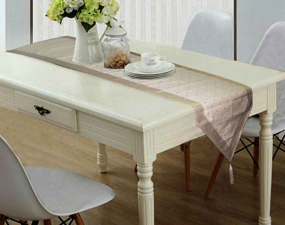 Lushomes Table Runner - Golden and Cream Silk | For 6 Seater Dining Table | 12 x 70 inch