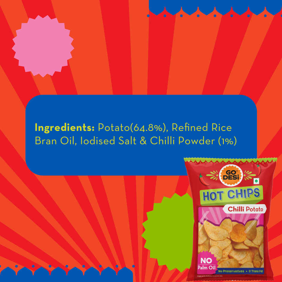 GO DESi Hot Chips Chilli Potato | No Palm Oil