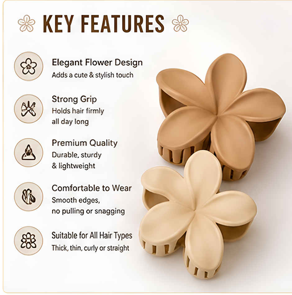 Bronson Professional 2 Pcs Hair Claw Clips Medium Matte Flower Hair Clutcher | Multicolour