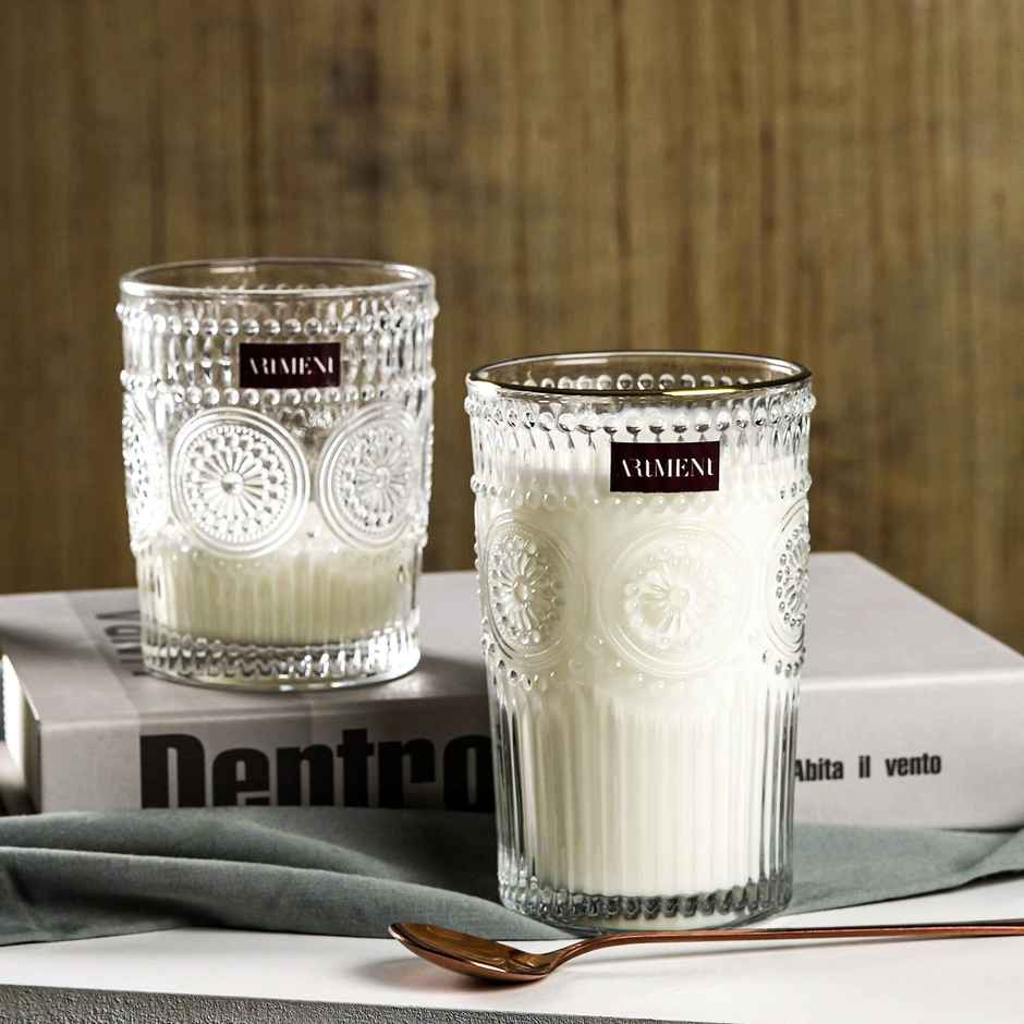 The Artment Modern Art Vintage Embossed Whisky, Juice, Water Glasses Set Of 4 (300 ml)