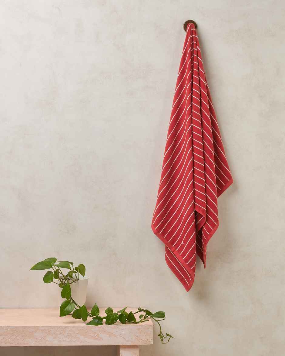 Himeya Pin Stripe 350 GSM Cotton Bath Towel | Fire Red