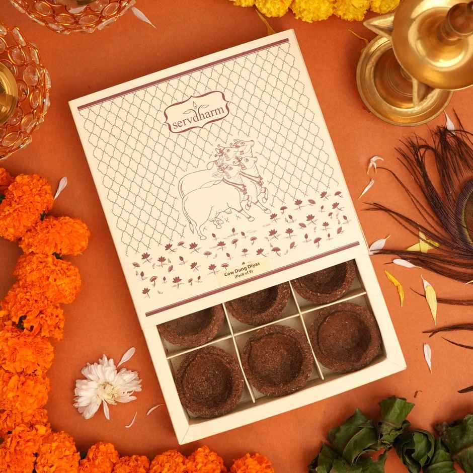Cow Dung Diya Set | Pack Of 9 | Servdharm