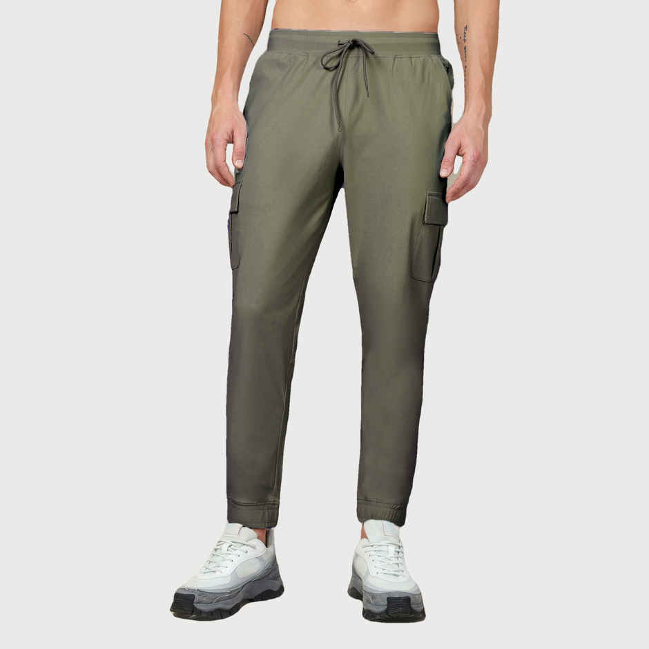 Technosport Men Poly Solid Slim Fit Sports Cargo Joggers with DURACOOL+ | Beetle | M