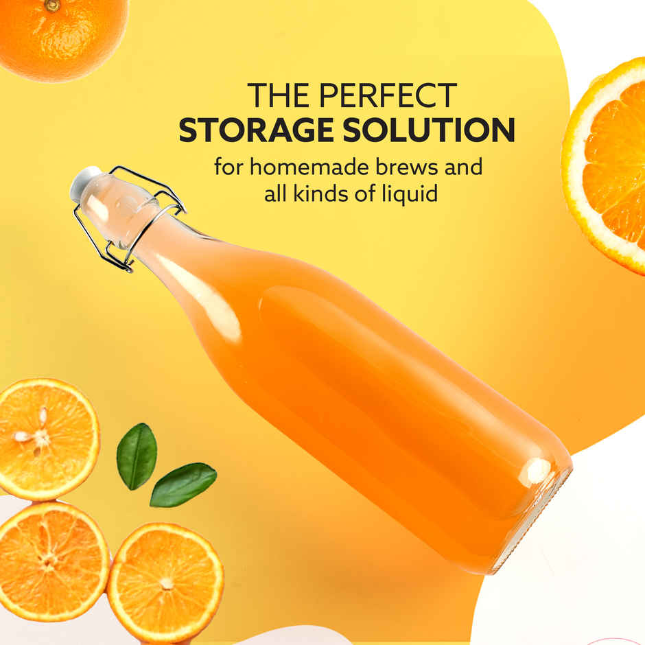 Agaro Elegant Flip Top Glass Bottle | Freezer Safe & Leakproof Flip Cap | Clear & Stylish | 1 L