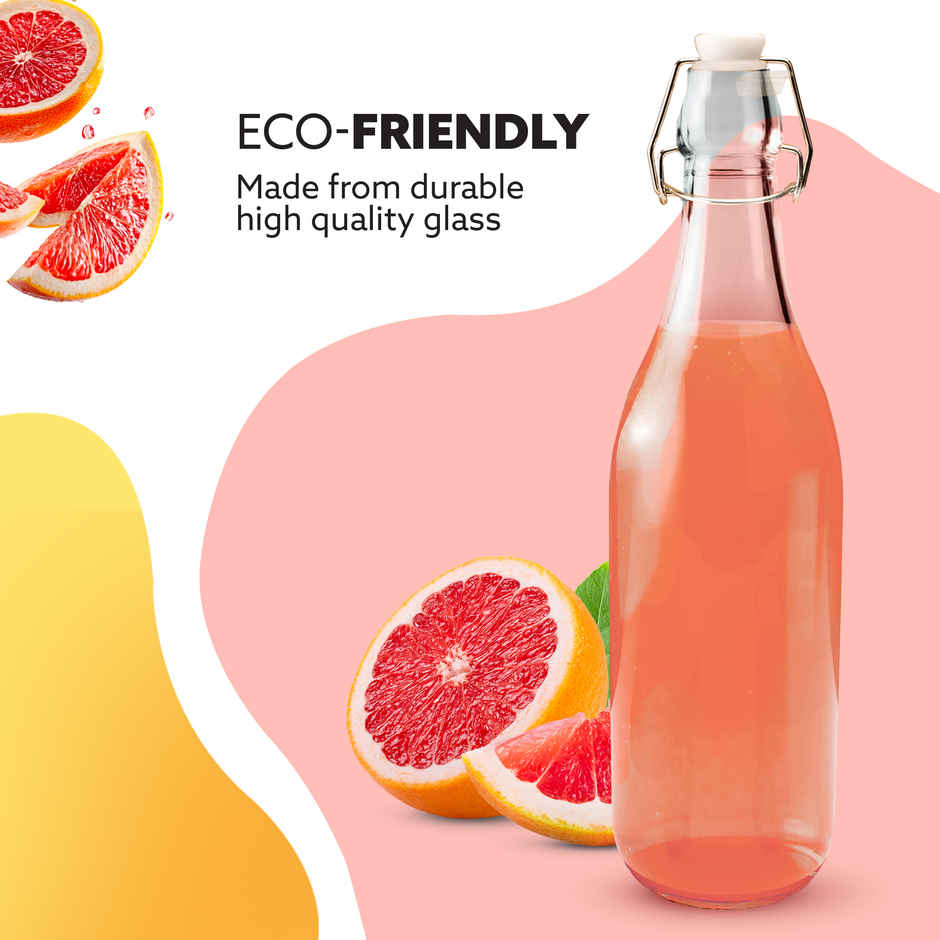 Agaro Elegant Flip Top Glass Bottle | Freezer Safe & Leakproof Flip Cap | Clear & Stylish | 1 L