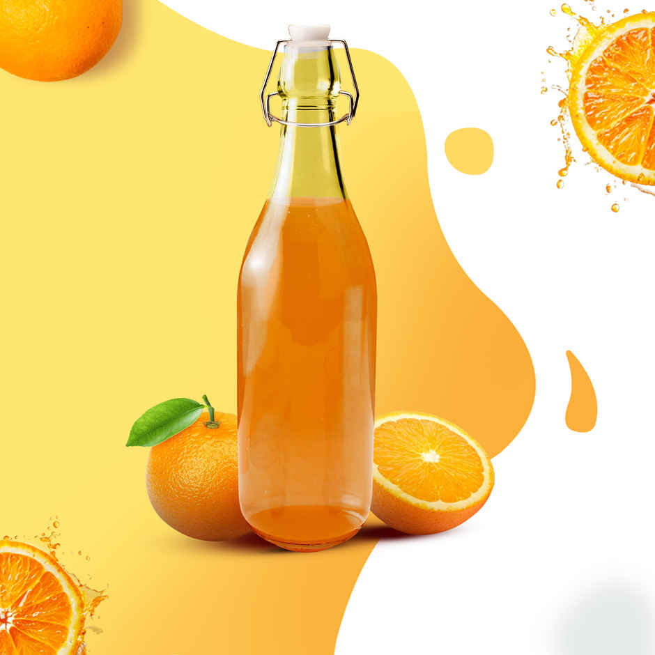 Agaro Elegant Flip Top Glass Bottle | Freezer Safe & Leakproof Flip Cap | Clear & Stylish | 1 L