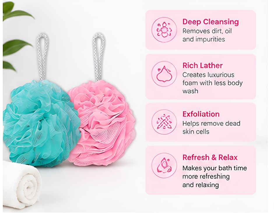 Bronson Professional Loofah For Body Scrubbing | Round Bath Sponge | Color May Vary | 2 pcs