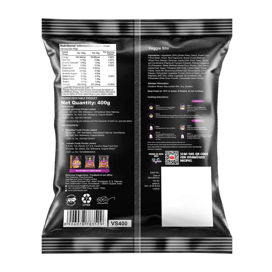 HyFun Veggie Stix, Tasty & Wholesome, Veg Snack | Frozen