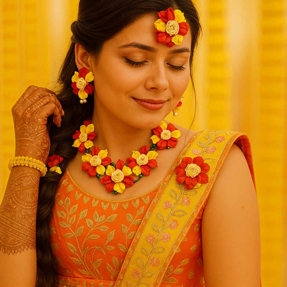 Traditional Jewellery Set - Festival Ethnic Accessories Pack | Yellow & Red | Oye Happy