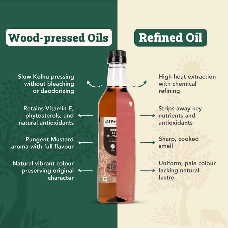 Anveshan Mustard (Sarson) Wood Cold Pressed Oil | Bottle