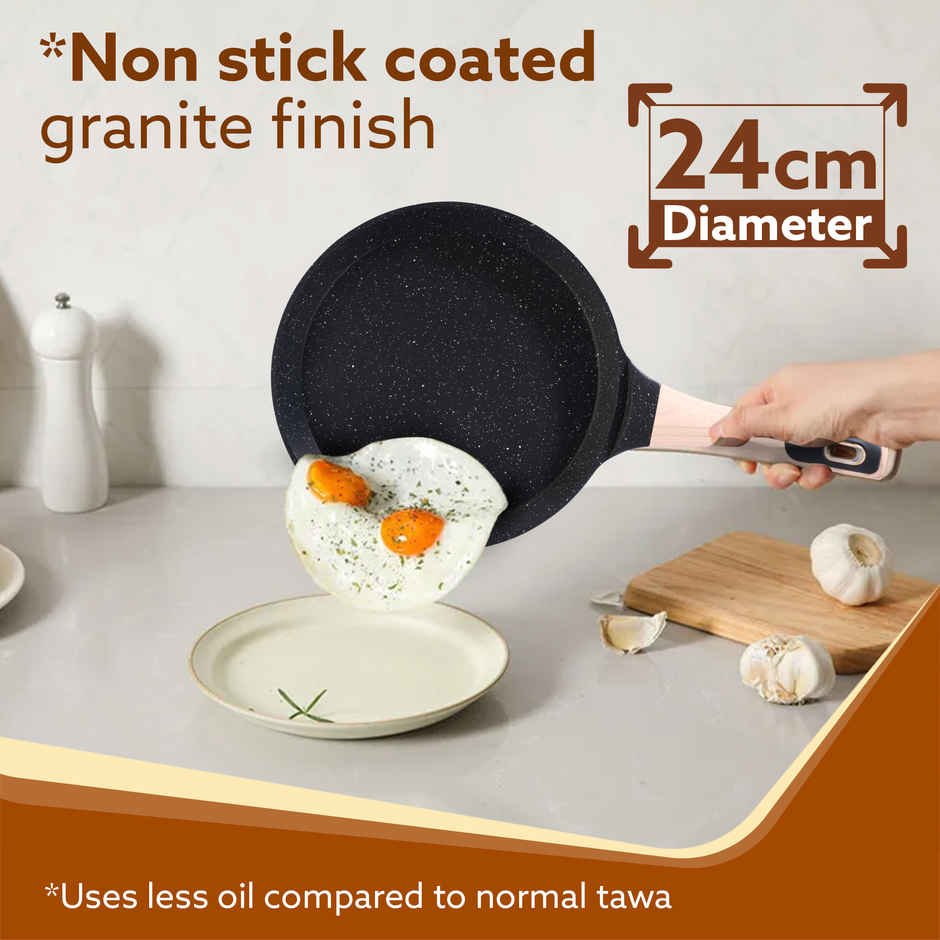 Agaro Imperial Granite Non Stick Tawa | Cast Aluminium Body, Gas & Induction Compatible - 24 cm