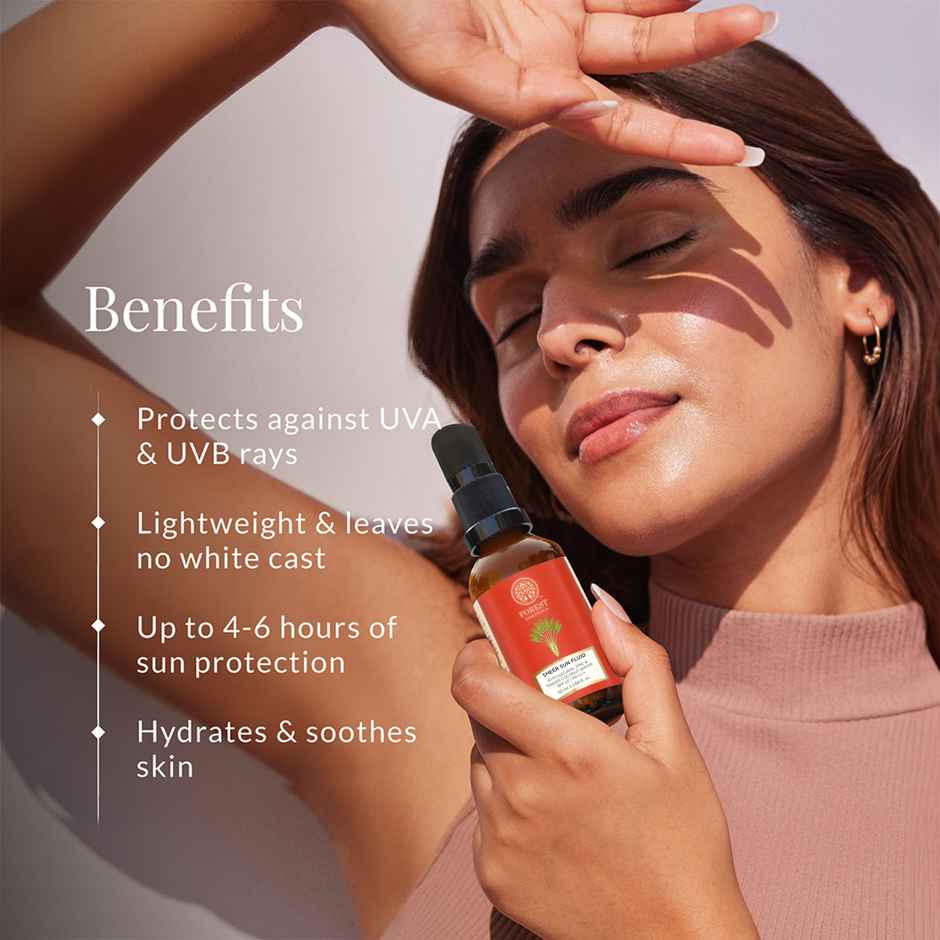 Forest Essentials Sheer Sun Fluid SPF 50 PA++++ | Hydrating Ayurvedic Sunscreen