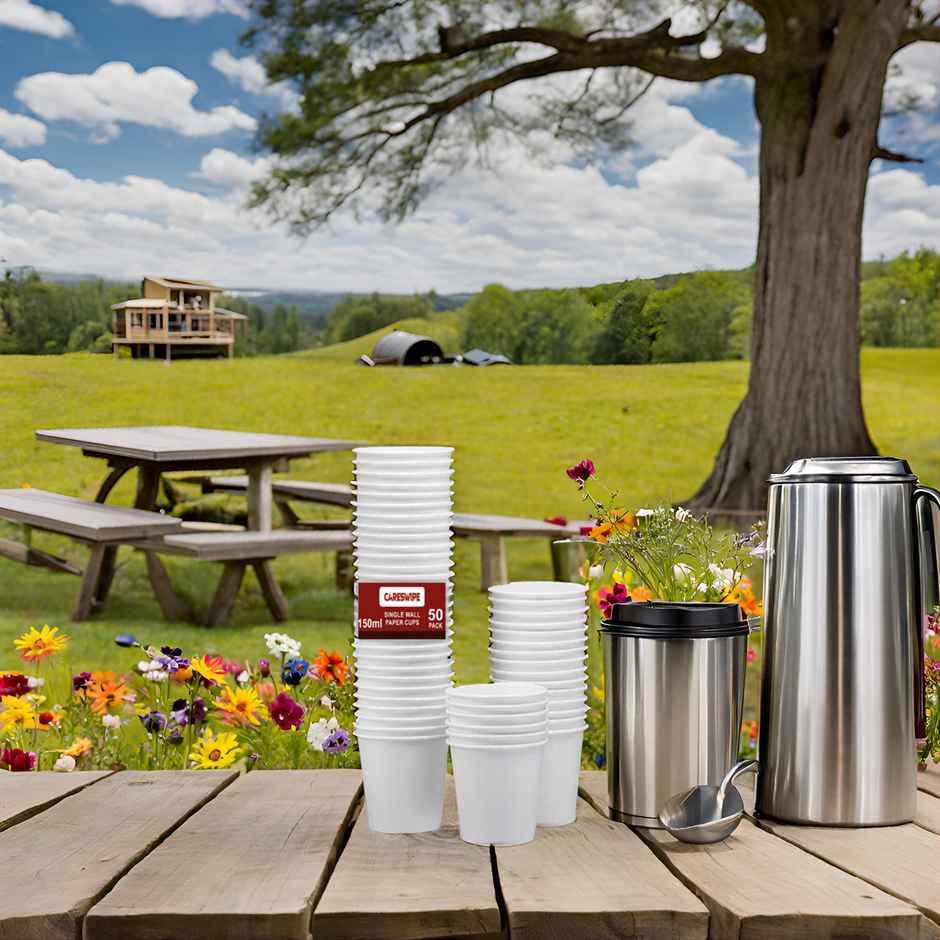 Disposable White Cups | 150 ml | Pack of 50 | Careswipe
