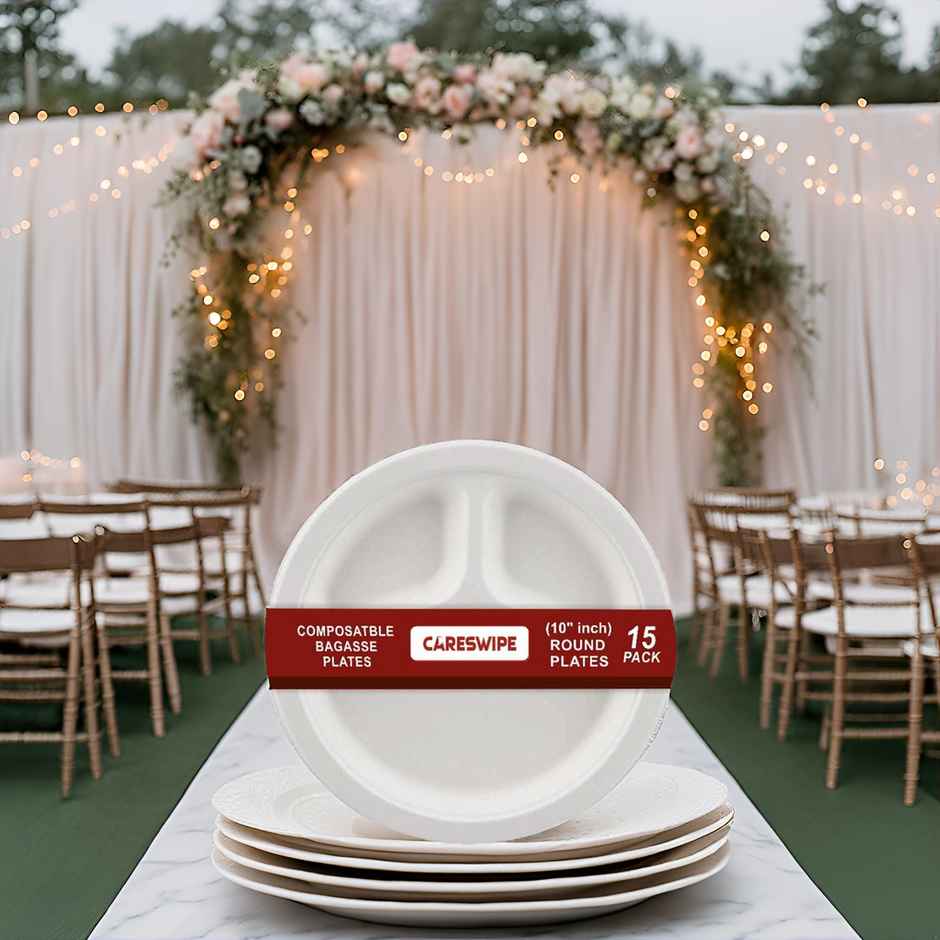 Disposable Plate | 3 Compartment | 10 inch | 15 pcs | Careswipe