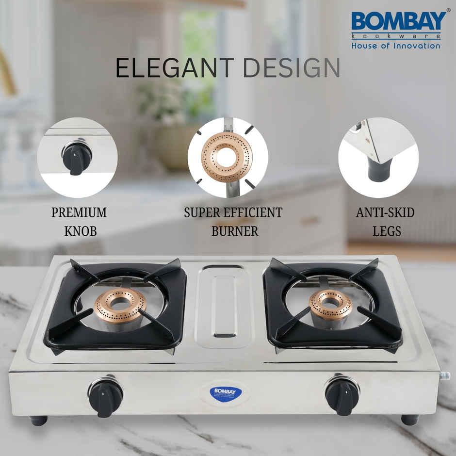 Bombay Kookware Gas stove 2 burner Steel Top