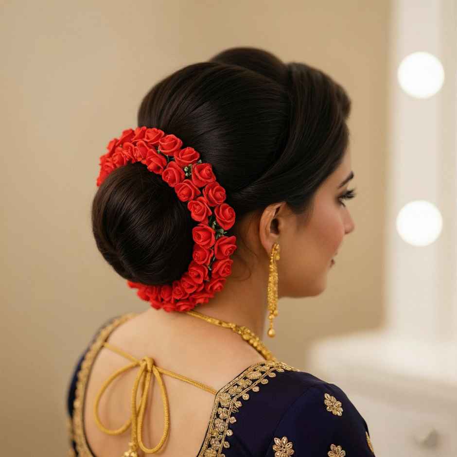 Artificial Red Rose Flower Gajra | Traditional Hair Accessory | Multicolour | Oye Happy