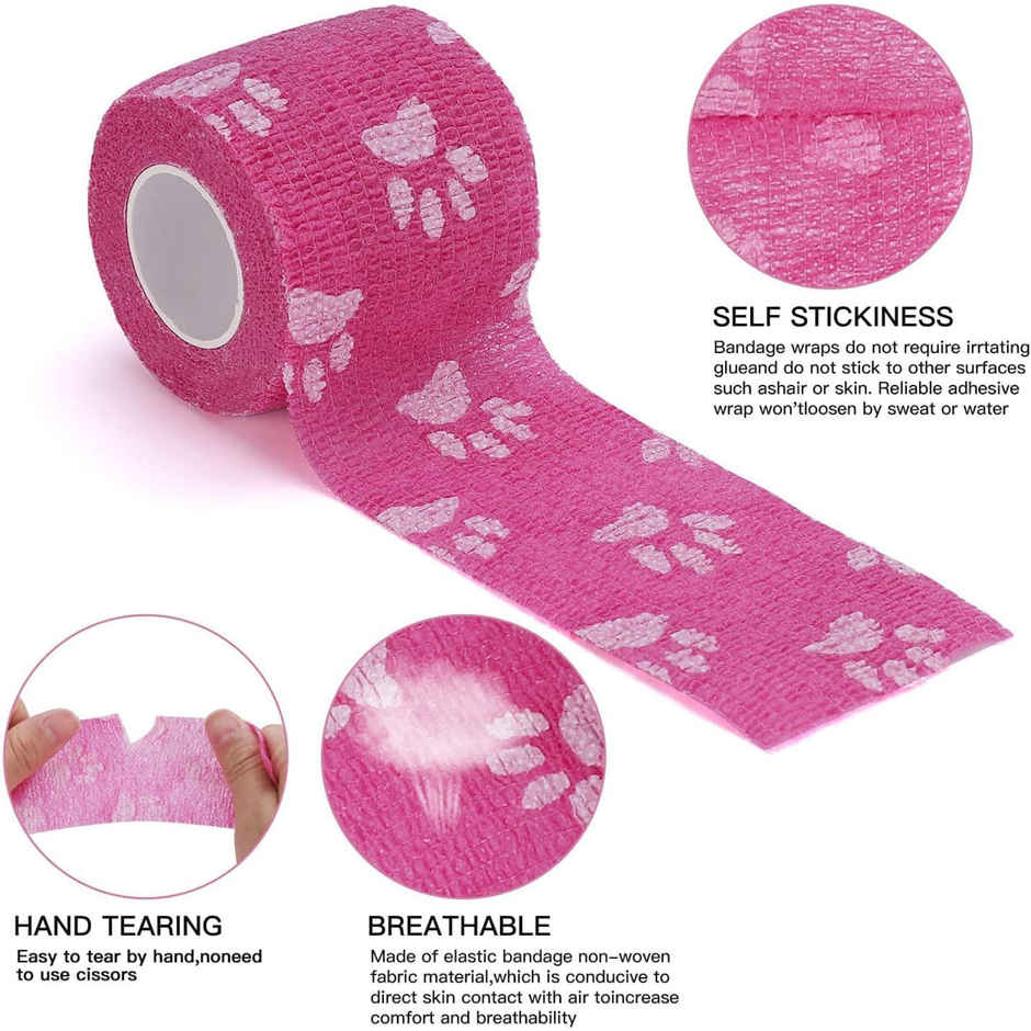 Foodie Puppies Pet Paw Print Self-Adhesive Bandage - 2 Pack | First Aid Tape For Pets, Cats, Dogs