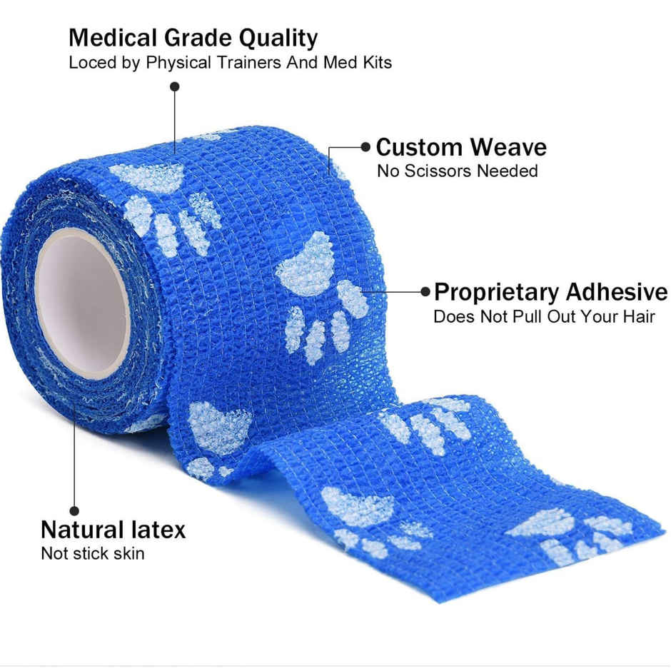 Foodie Puppies Pet Paw Print Self-Adhesive Bandage - 2 Pack | First Aid Tape For Pets, Cats, Dogs