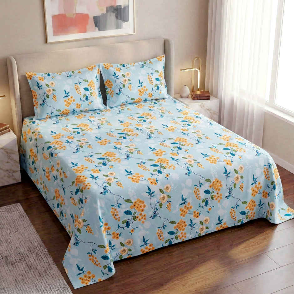 Dream Living 115 GSM Double Bedsheet Set |220 x 250 cm| With 2 Pillow Covers