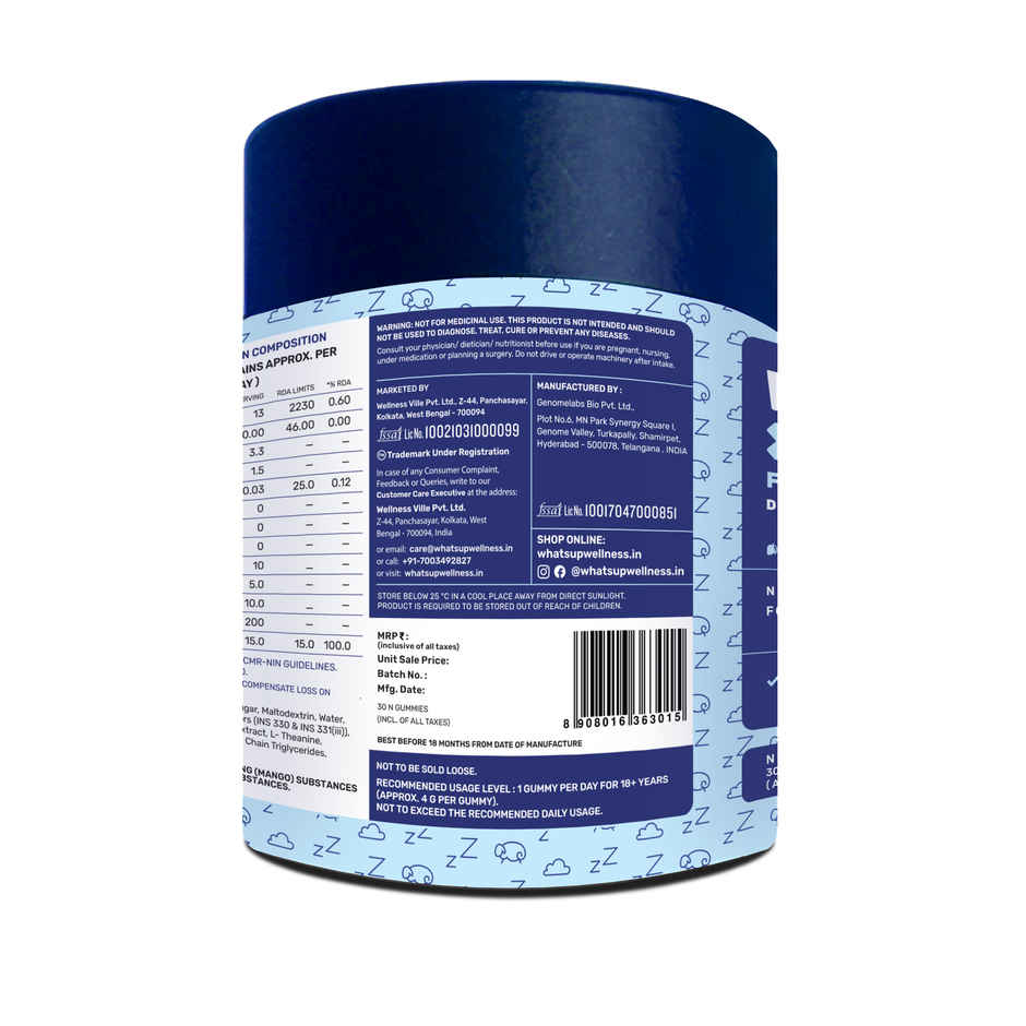 What's Up Wellness Melatonin Gummies For Sleep With Muscle Recovery & Nerve Relaxation For Men & Women