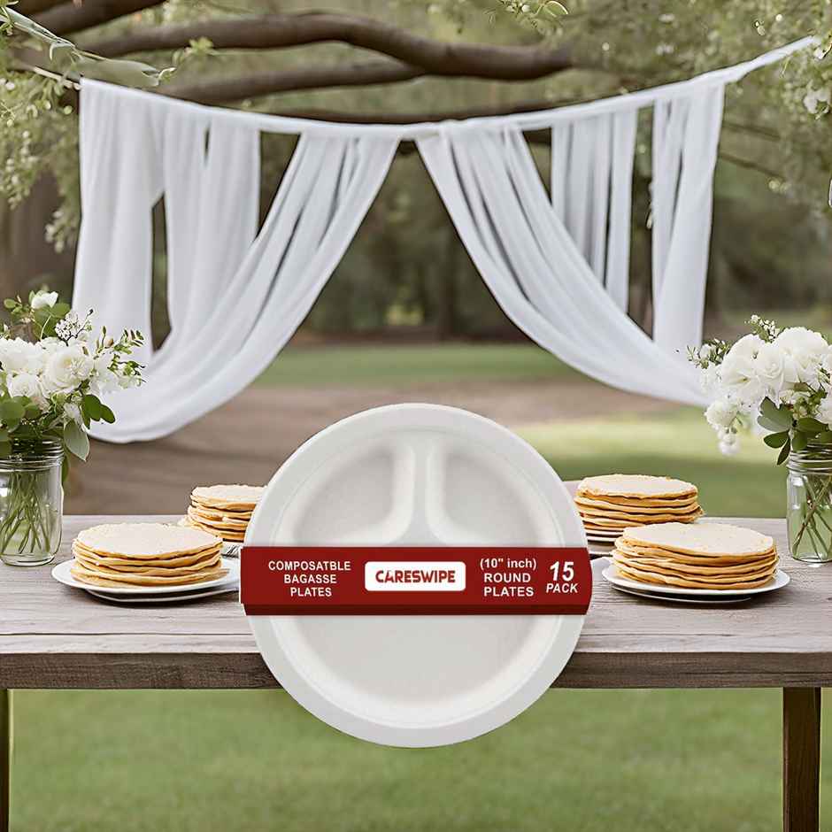 Disposable Plate | 3 Compartment | 10 inch | 15 pcs | Careswipe