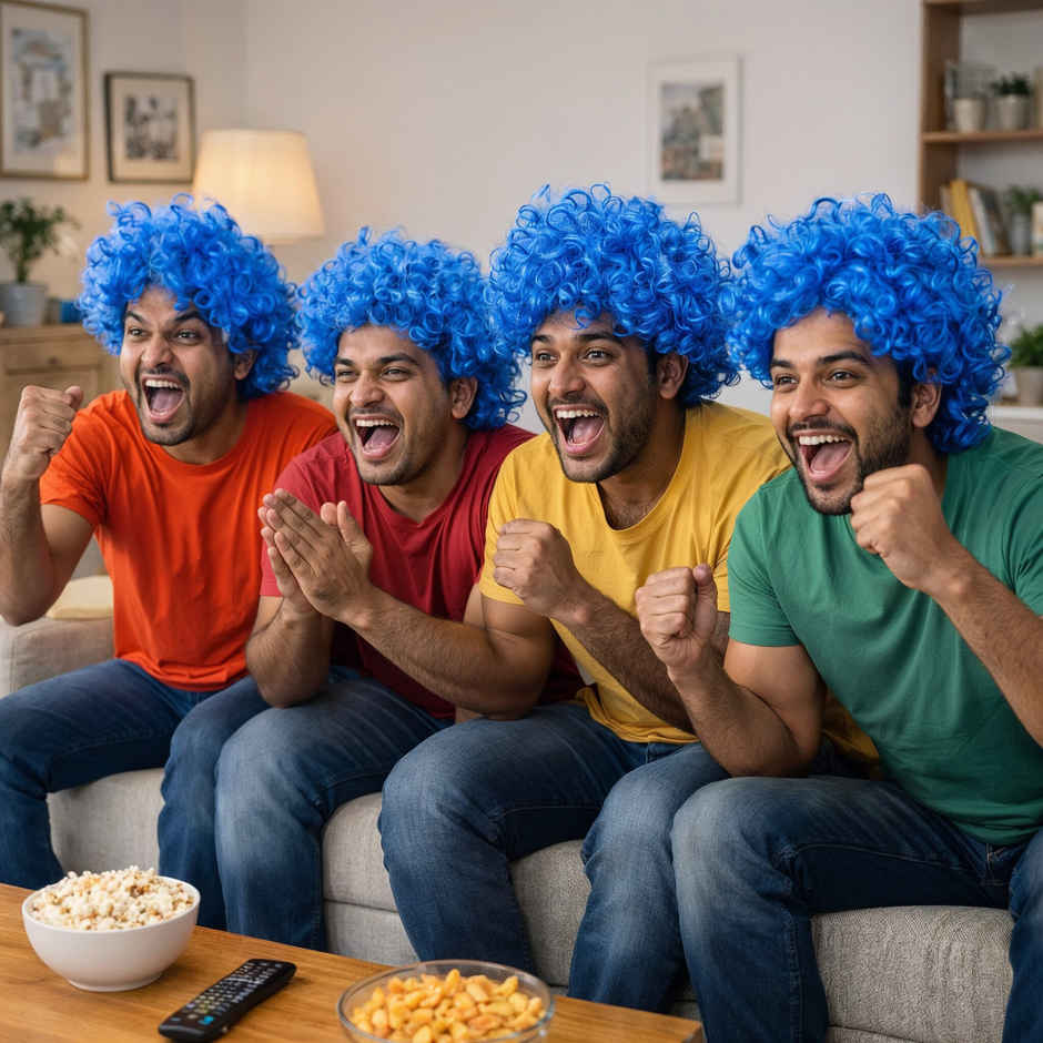 Team India Supporter Wig for Cricket Match Parties | Assorted | Propcon