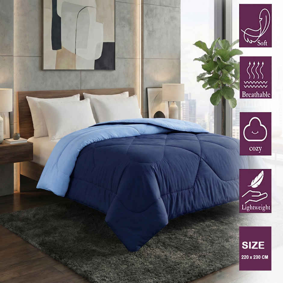 Dream Living Navy Solid Reversible Double Bed AC Comforter 220 x 230 cm