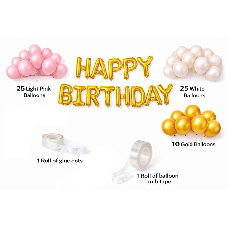 Birthday Decoration Kit for Girls with Foil Banner, Balloons, Glue Dots & Arch | BeyondLuv