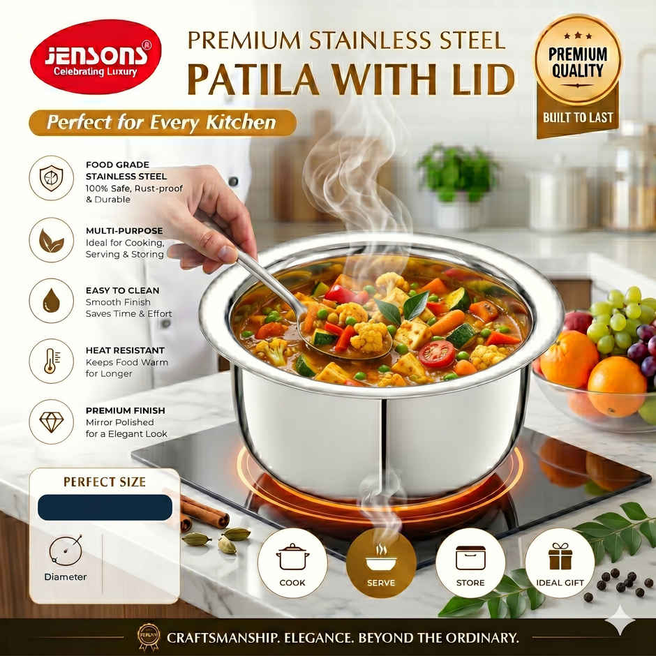 Jensons Capsul Bottom Patila with Lid | 12 Inch Induction Compatible