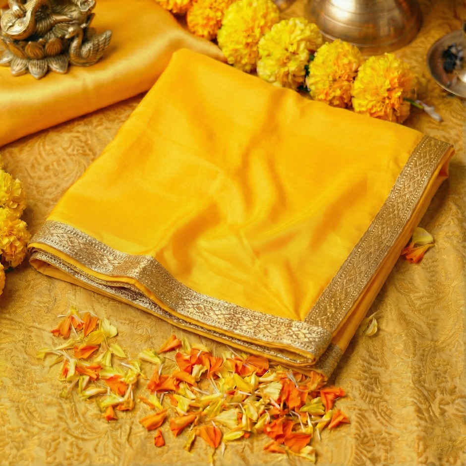 Yellow Satin Puja Aasan 26 x 13 inch | ServDharm