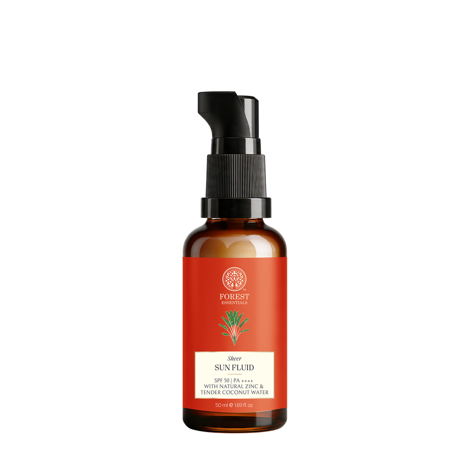 Forest Essentials Sheer Sun Fluid SPF 50 PA++++ | Hydrating Ayurvedic Sunscreen