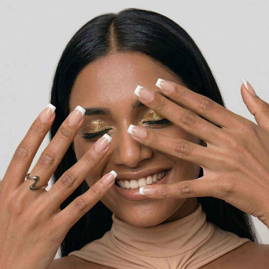 Nailinit Press On Nails Bare Minimum | Reusable False Nail Extensions with Glue Tabs