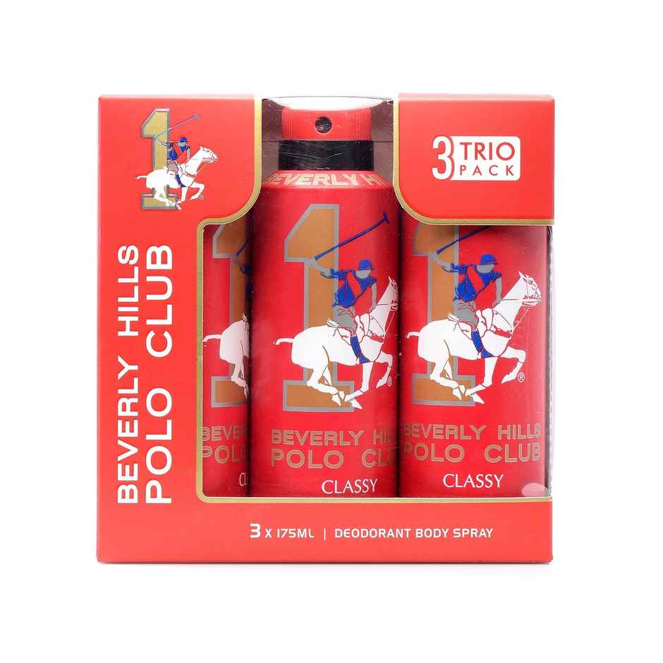 Beverly Hills Polo Club No. 1 TRIO Pack Classy Deodorant Body Spray For Men