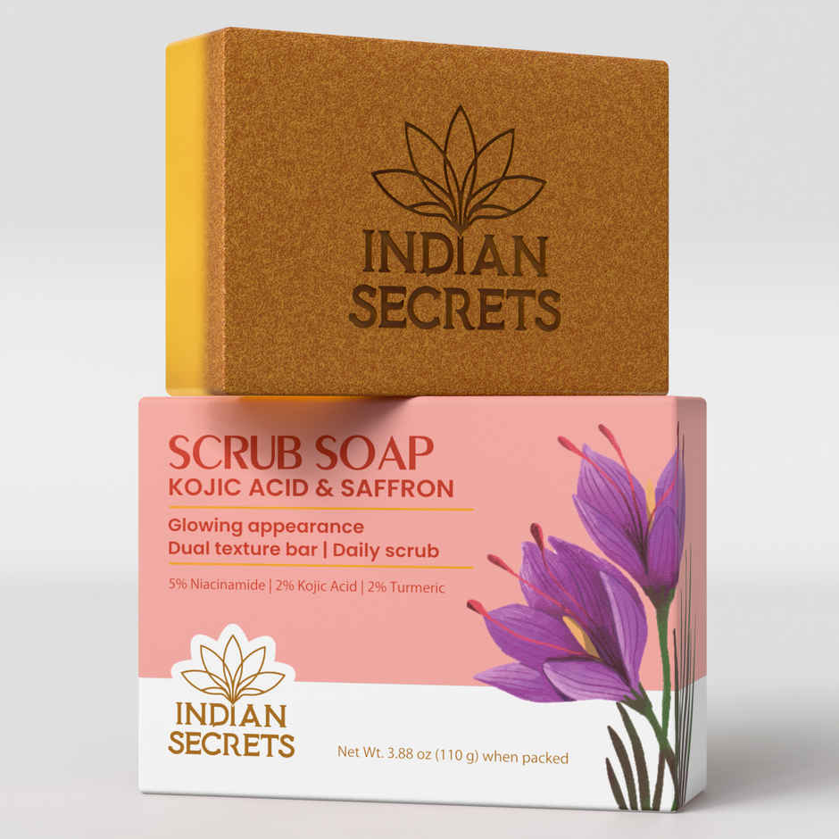 Kojic Acid & Saffron Detan Scrub Soap | Brightens Skin, Removes Tan, Dark Spots & Pigmentation