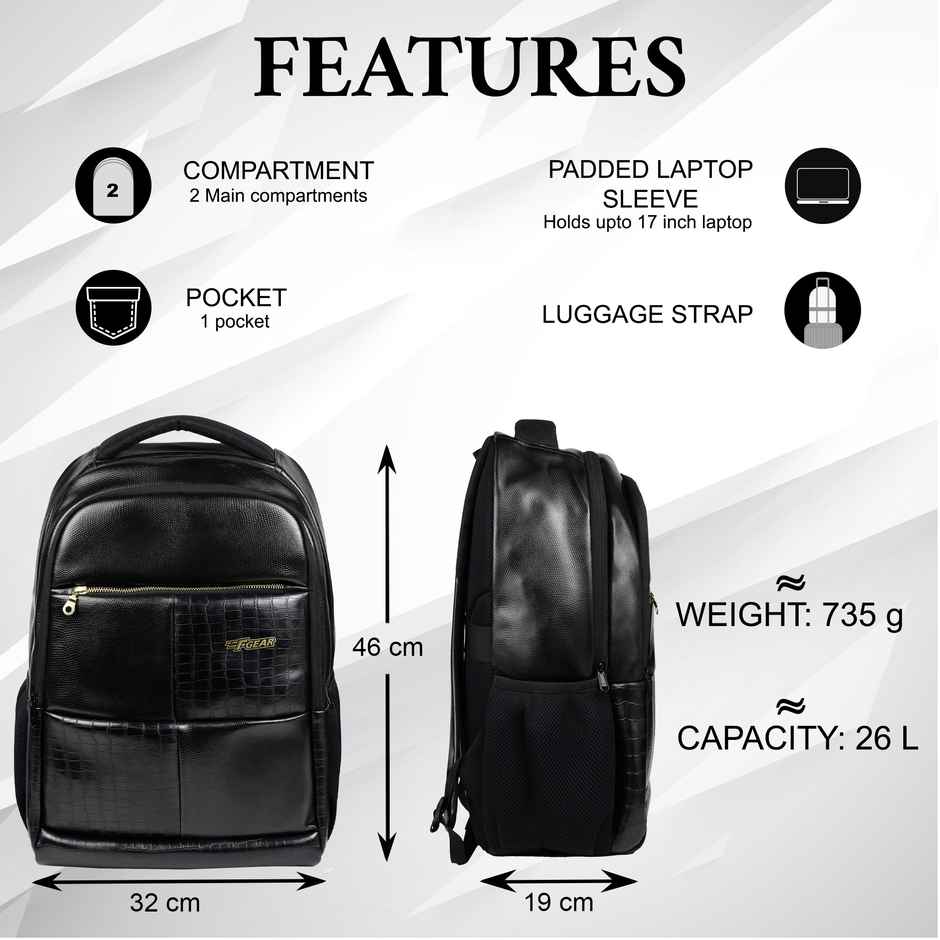 F Gear Unisex Solid Vegan Leather 30 L Laptop Backpack | Black