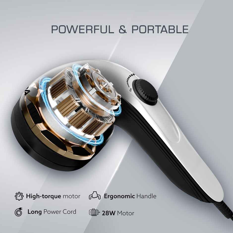 Agaro Atom Plus Electric Handheld Full Body Massager | 4 Massage Heads | Mesh Cover