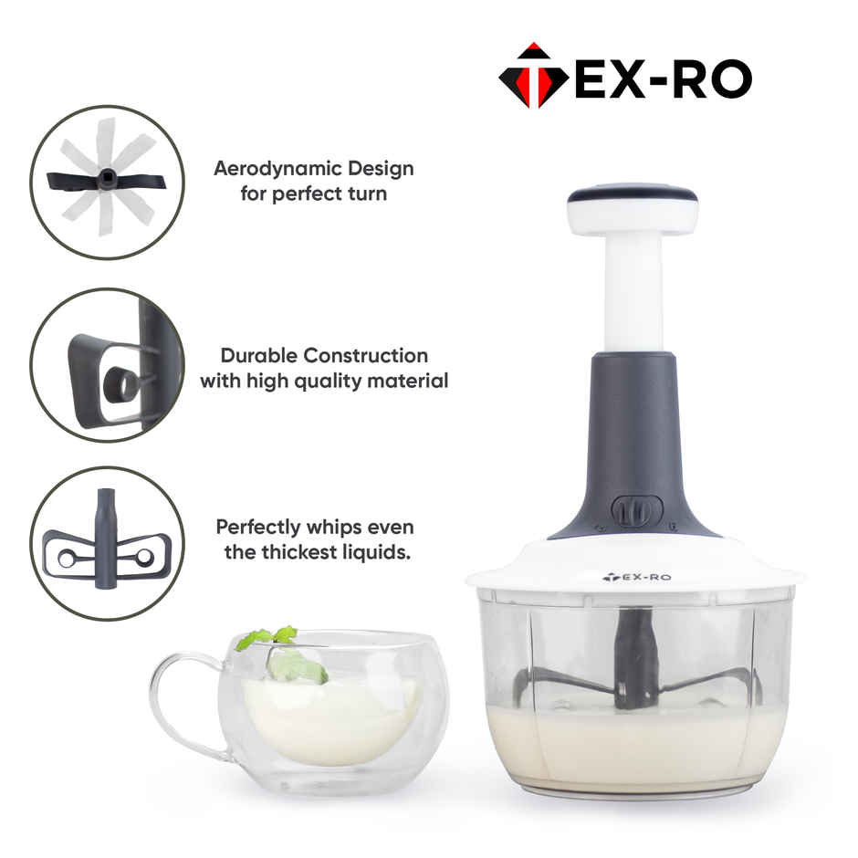 Tex-Ro White & Grey Stainless Steel 3 Blades Manual Hand Press Vegetable & Fruit Chopper