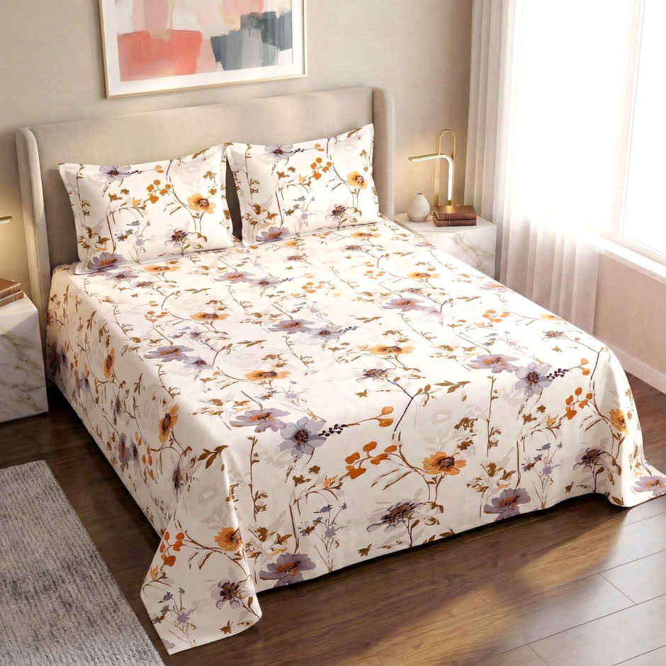 Dream Living 115 GSM Double Bedsheet Set |220 x 250 cm| With 2 Pillow Covers