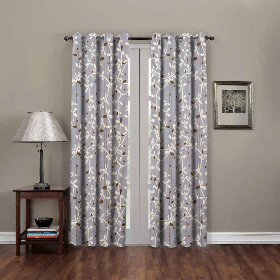 BAY6 Polyester Long Door Curtains | Set of 2 | 9x4 ft | Grey